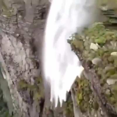 Waipuhia waterfall in Hawaii, it cannot flow down the side of the mountain due to strong wind and flows upwards.