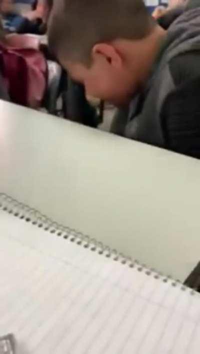 kid gets permission from the teacher to eat a fruit during class...