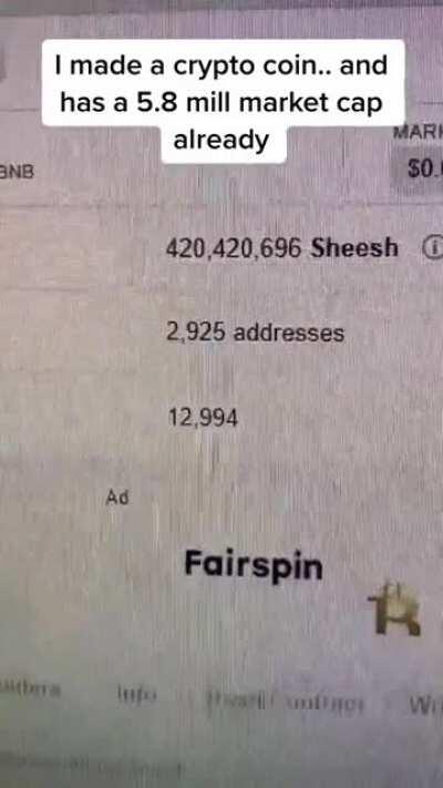 Make a crypto token as a joke. To have a 5.8 million market cap in couple of hours. Sheesh what now!