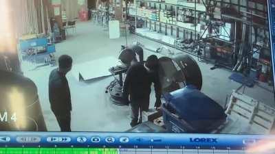 Boss caught coworker getting up from a fall so we had to go back and check the cameras. Sorry for the quality