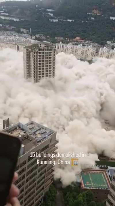 Multiple buildings being simultaneously demolished in China