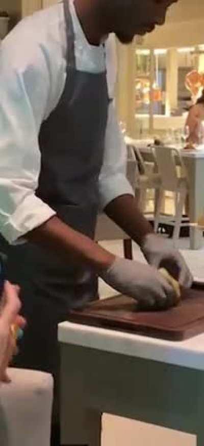 Tableside smashed potatoes at Martha Stewart’s Bedford restaurant