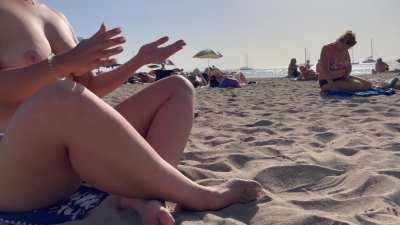 Love to be topless in a public busy beach