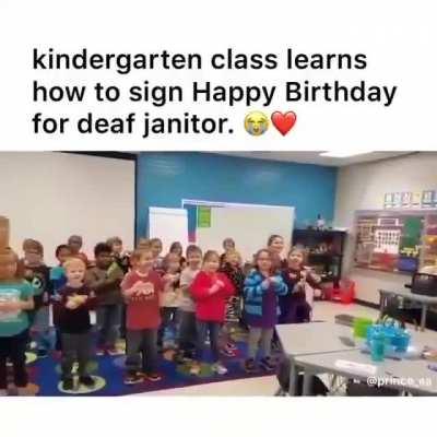 Kindergarten class learns how to sign Happy Birthday for deaf janitor