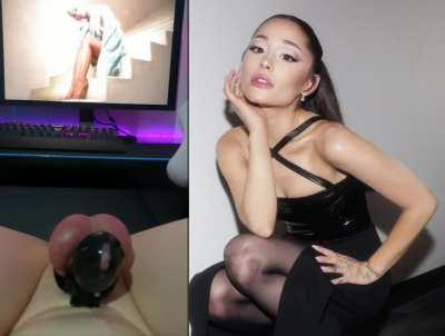 Sissy cums in chastity for Ariana Grande