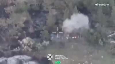 Pilots of the Ukrainian Border Guards (DPSU) hit a Russian ZU-23-2 anti-aircraft gun with a FPV strike drone. Vovchansk area. [Published August 31, 2024]