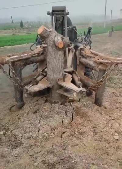 Powerful tree stump removing machine