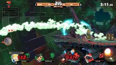 Leo clutches a 1 versus 4 stocks situation in doubles against Onin/Riddles with Joker (and a bit of plot armour)