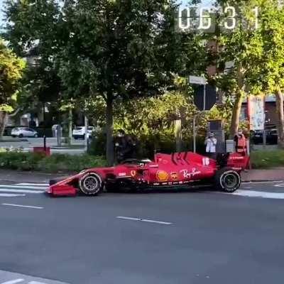 Footage of Charles driving the SF1000 through the streets of Maranello earlier this morning