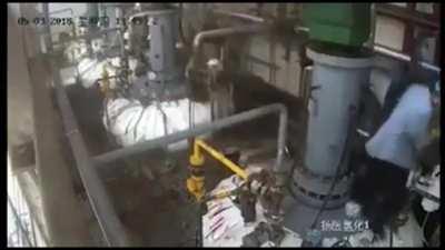 Worker Uses Lighter To Check Oxygen Rich Container