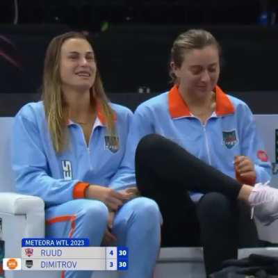 Badosa and Sabalenka share a moment