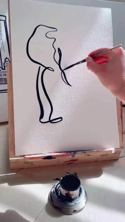 Single line painting with varied stroke pressure