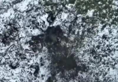 Drone Swarm: spliced videos show multiple drone operators finding the same unlucky Russian soldier during sorties against the Russian army in eastern Ukraine. The drones drop VOG17 grenades. Undated.