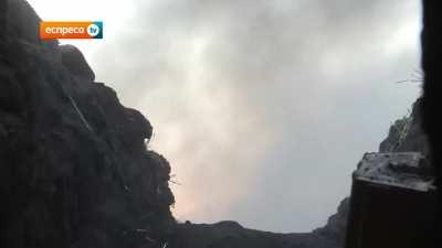 Ukrainian soldiers of the 39th Territorial Defense Battalion come under &quot;separatist&quot; mortar fire while manning a trench near Ilovaisk - 8/24/2014