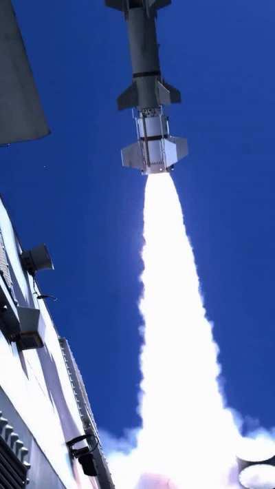 Launching of Harpoon, an all-weather, over-the-horizon, anti-ship missile.