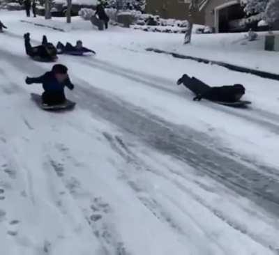 Someone called the police on kids sledding down a road so the cops investigated