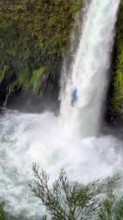 Kayaking down a waterfall