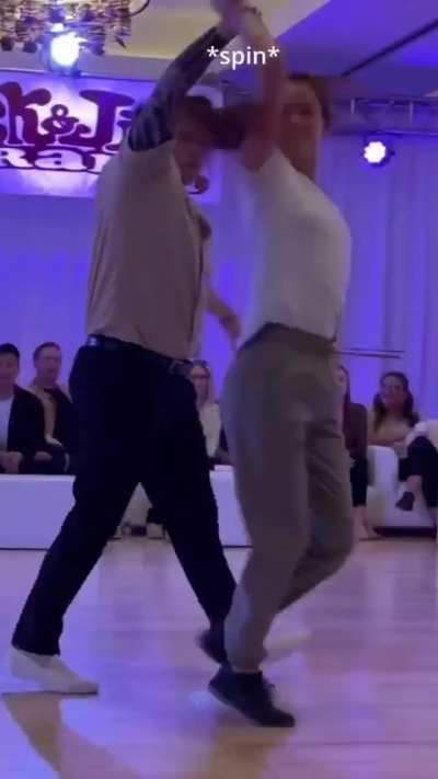 This is the first time these people have ever danced together. 