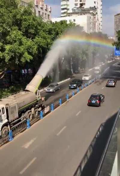 Cities in China are using 'misting cannons' to help combat smog and air pollution. The machines work by nebulizing liquid into tiny particles and spraying them into the air, where they combine with pollutants to form water droplets that fall to the ground