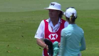 Lydia Ko’s shot ricochets off another ball to hole out for an eagle on 18 at the HSBC Women’s World Championship
