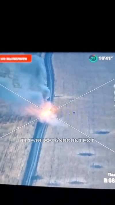 Russian drone films a Russian UAZ-452 off-road van detonating a mine. At least two soldiers survived, but the vehicle caught fire. October 2024