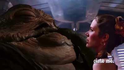 Jabba Prepared and Enjoys Leia on the Sail Barge