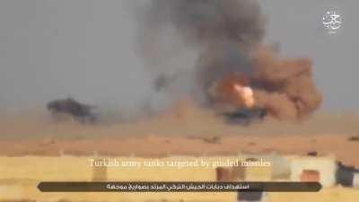 ISIS targets FSA technicals and Turkish AF tanks with ATGM. Northern Aleppo, Syria, 2016.