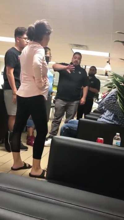 Woman catches her husband with another woman.