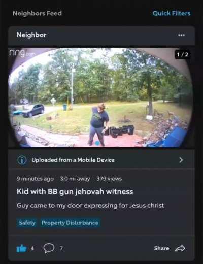 Kid fires BB gun and demands to talk about Jesus Christ on Ring camera