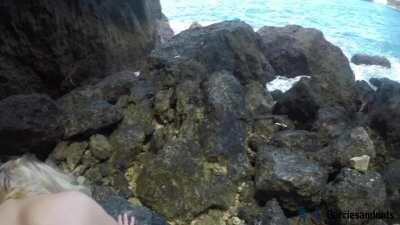 Deep dripping creampie outdoors on Maui beach! [GIF]