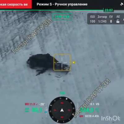 Russian soldier commits suicide while being attacked by a drone-dropped munition.