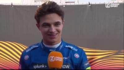 F1-driver Lando Norris gets interrupted by PR manager before saying something stupid