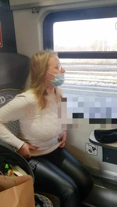 #TittyDrop AND BOOM! Big boobs quickly fall out from under a blouse on a public train.