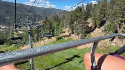 Having a little fun on the ski lift.