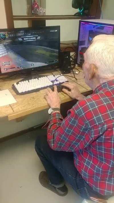 He wanted to learn how to play so he could game with his great grandkids. So I'm teaching him!