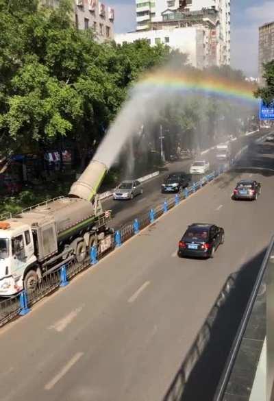 Cities in China are using 'misting cannons' to help combat smog and air pollution. The machines work by nebulizing liquid into tiny particles and spraying them into the air, where they combine with pollutants to form water droplets that fall to the ground