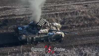 The Ukrainian 'Shadow Unit' uses a Drone Drop munition to destroy an abandoned Russian Tank [Published 10/04/2024]