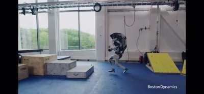 This is Atlas, a humanoid robot completing a parkour.