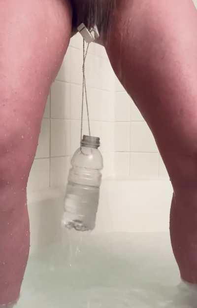 fun shower game…the empty bottle gets heavier as the water fills up x