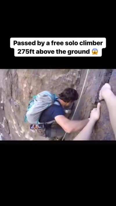 This guy free solo climbing without any protection