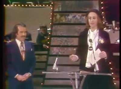 Paul Simon and John Lennon co-presenting the GRAMMY for Record Of The Year in 1975