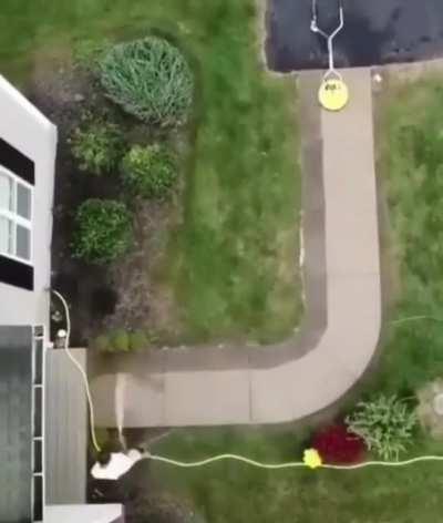 Aerial view of power washing