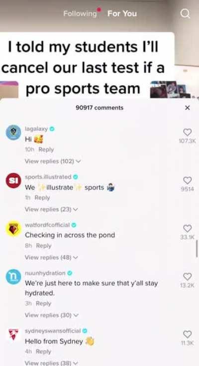 Teacher told students he’d cancel all tests if a pro sports team comments. I’ll let the video speak for itself.