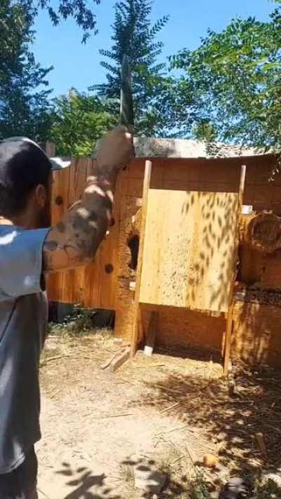 Knife throwing trickshot with a little flair.