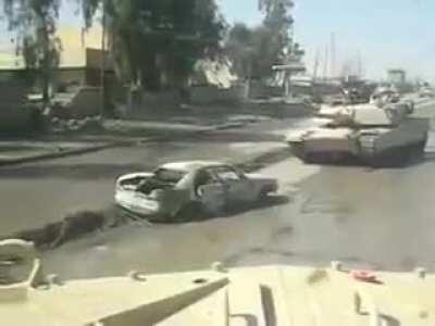 Abrams crushes a car bomb. Iraq.