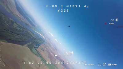 Ukrainian FPV drone knocks out Russian Supercam reconnaissance drone, forcing it to deploy it's parachute over right bank Kherson region (Ukrainian controlled side). A bit north from Mykolaivka (46.7899109, 33.2549109)