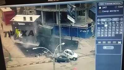 MAZ drives into a kiosk in Kharkiv