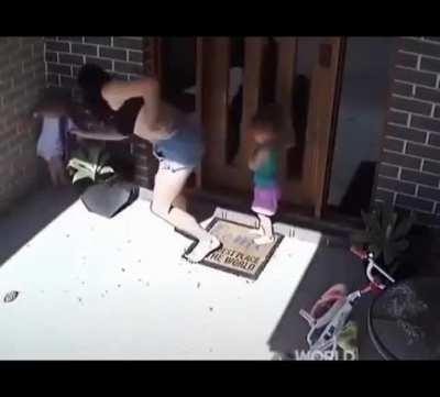 Child steps on snake on front door step...