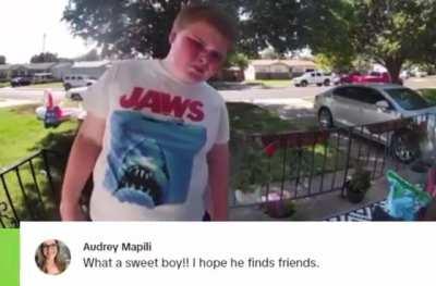 Rather cute than cringe... A touching video of a teenage boy knocking on his neighbour's door in search for friends.