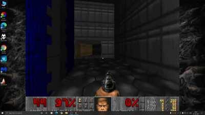 Doom running as Windows desktop wallpaper.